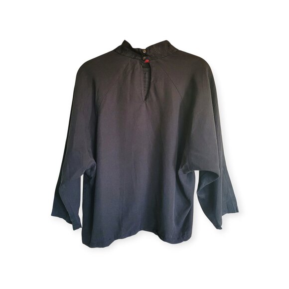 Eve Gravel black textured high-neck black jacquard hi-low batwing blouse size M - Picture 5 of 11